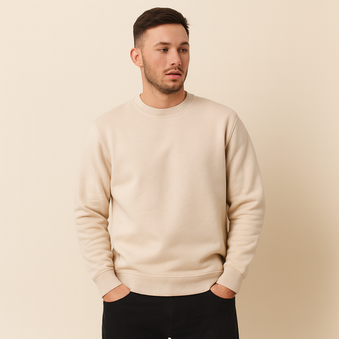 Erkek Basic Bej Sweatshirt