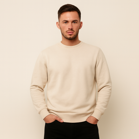 Erkek Basic Bej Sweatshirt