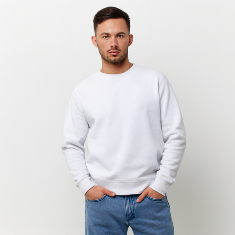 Erkek Basic Beyaz Sweatshirt