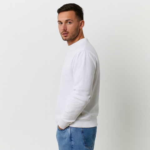 Erkek Basic Beyaz Sweatshirt