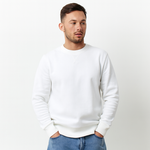 Erkek Basic Beyaz Sweatshirt