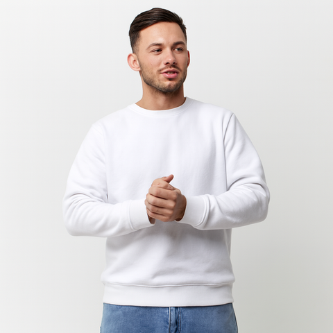 Erkek Basic Beyaz Sweatshirt