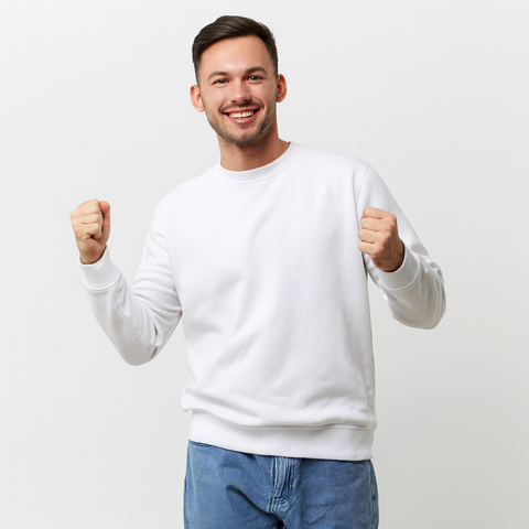 Erkek Basic Beyaz Sweatshirt