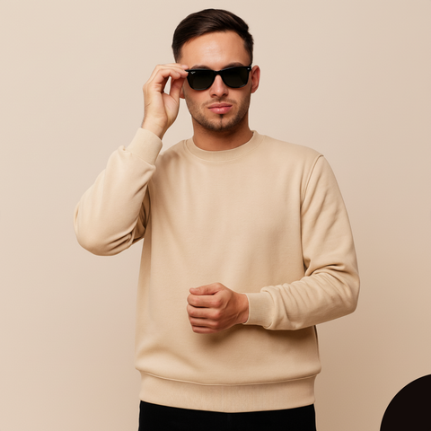 Erkek Basic Bej Sweatshirt
