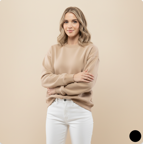 Kadın Basic Bej Sweatshirt