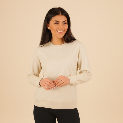Kadın Basic Bej Sweatshirt