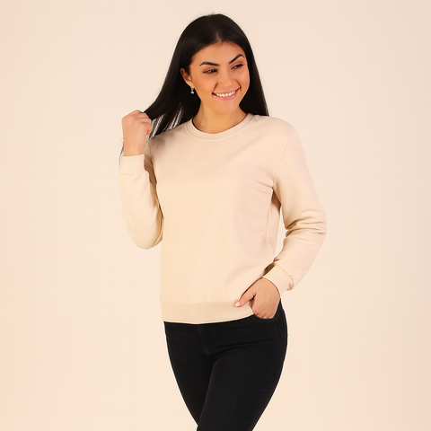 Kadın Basic Bej Sweatshirt