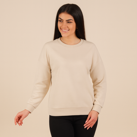 Kadın Basic Bej Sweatshirt