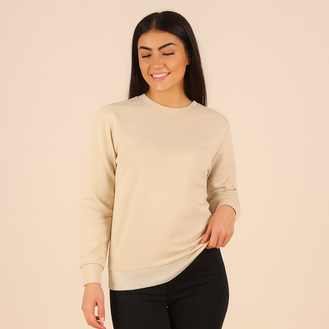 Kadın Basic Bej Sweatshirt