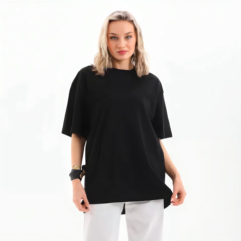 Kadın Siyah Basit T-shirt