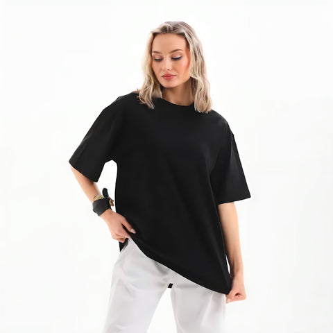 Kadın Siyah Basit T-shirt